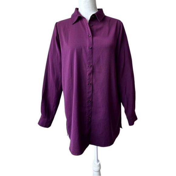 Susan Graver Button Down Blouse  Plum Long Sleeve  SZ XS - Picture 1 of 10
